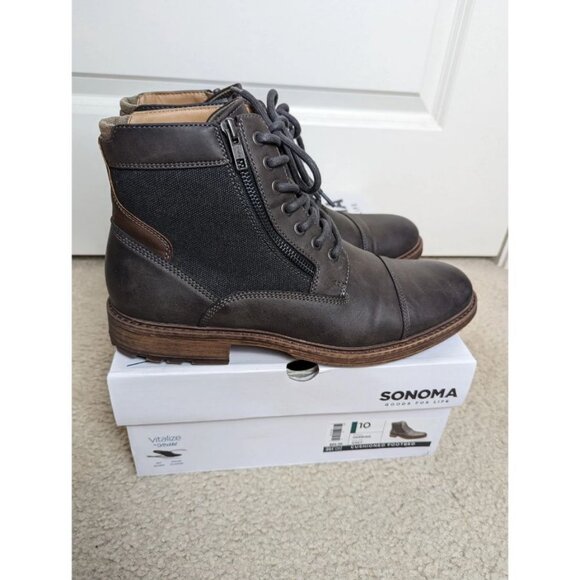 Sonoma Mountrock Grey Leather Canvas Boots Size 10 main image 8